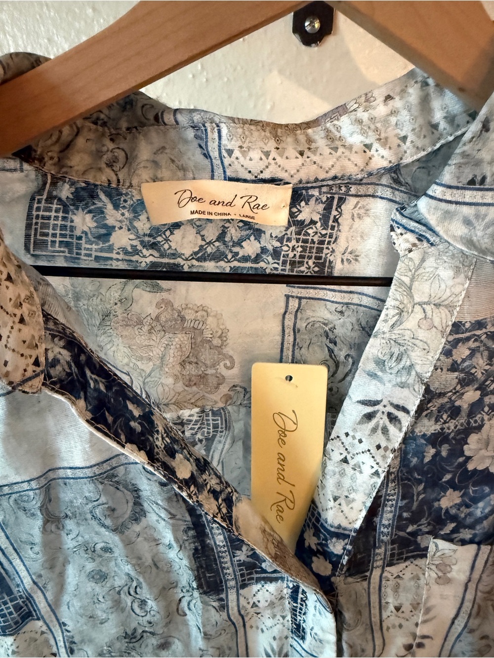 Doe & Rae Blue Patchwork Floral Button-Down Shirt - Picture 2 of 5